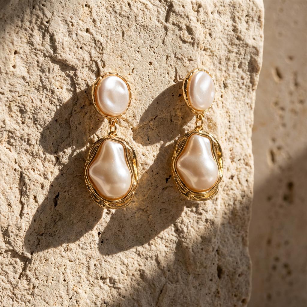 Vintage Baroque Imitation Pearl Drop Earrings for Women Gold Color Irregular Geometric Dangle Earrings Wedding Jewelry Gift