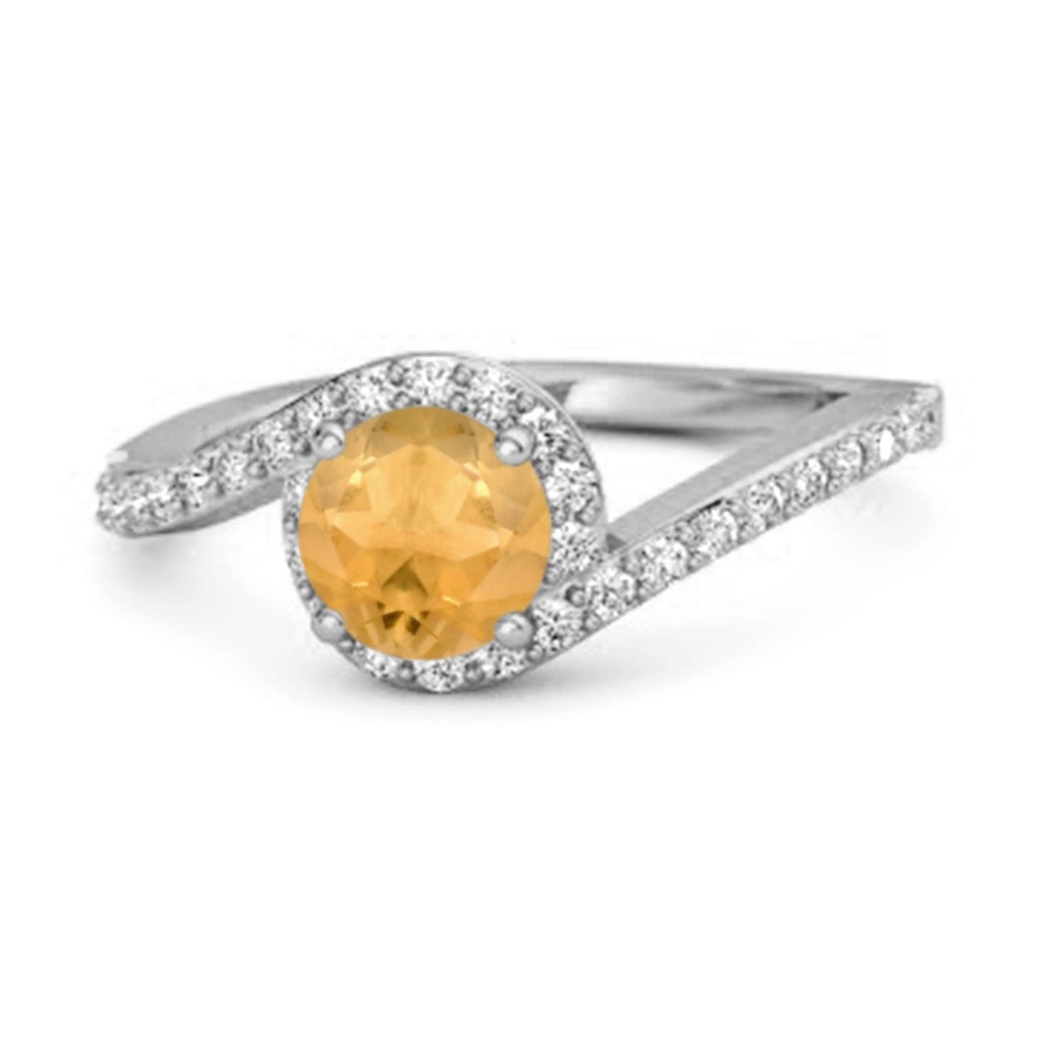 Citrine Asymmetrical Halo White Accents Ring- 925 Sterling Silver 12 белый