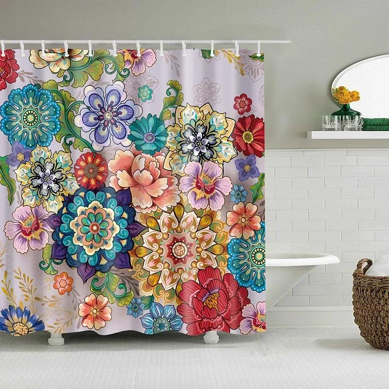 Rideau de Douche Fleur Aquarelle, Fleur de Prunier Vintage Plante Tropicale Feuille Verte Élégance Oiseau, Ensemble Décoration Salle de Bain Avec Crochets