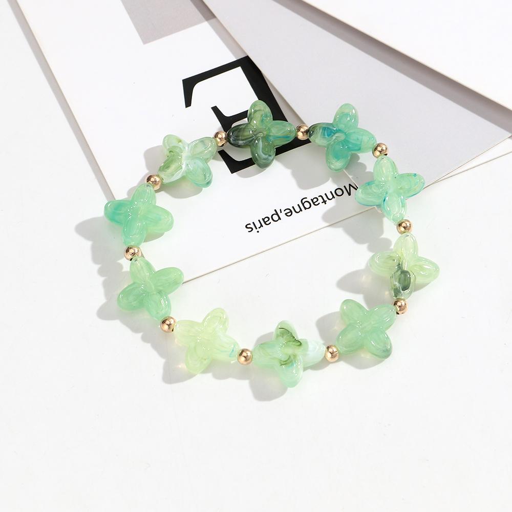 Colorful Four Petal Flower Beaded Acrylic Bracelet Necklace for Women New Trendy Resin Leaf Choker Summer Statement Jewelry Gift