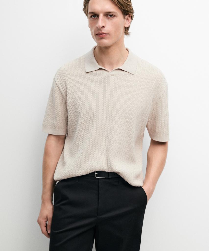 Masimodutti 100% Cotton Cable Knit Polo Sweater