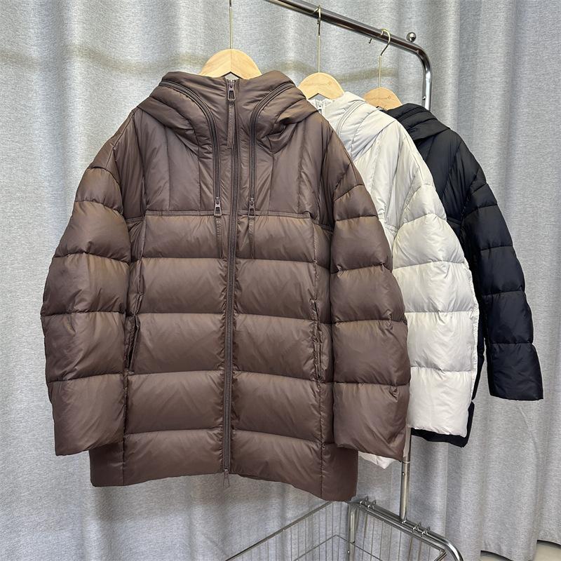 Solid color medium and long hooded down jacket women's autumn and winter new temperament loose warm jacket