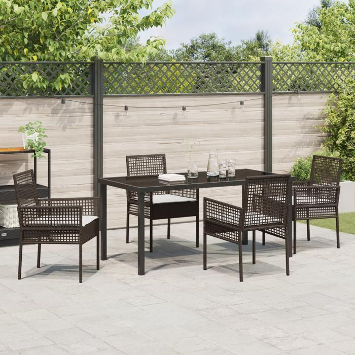 VidaXL Ensemble de salle à manger jardin 5 pièces avec coussins poly rattan marron 3379873