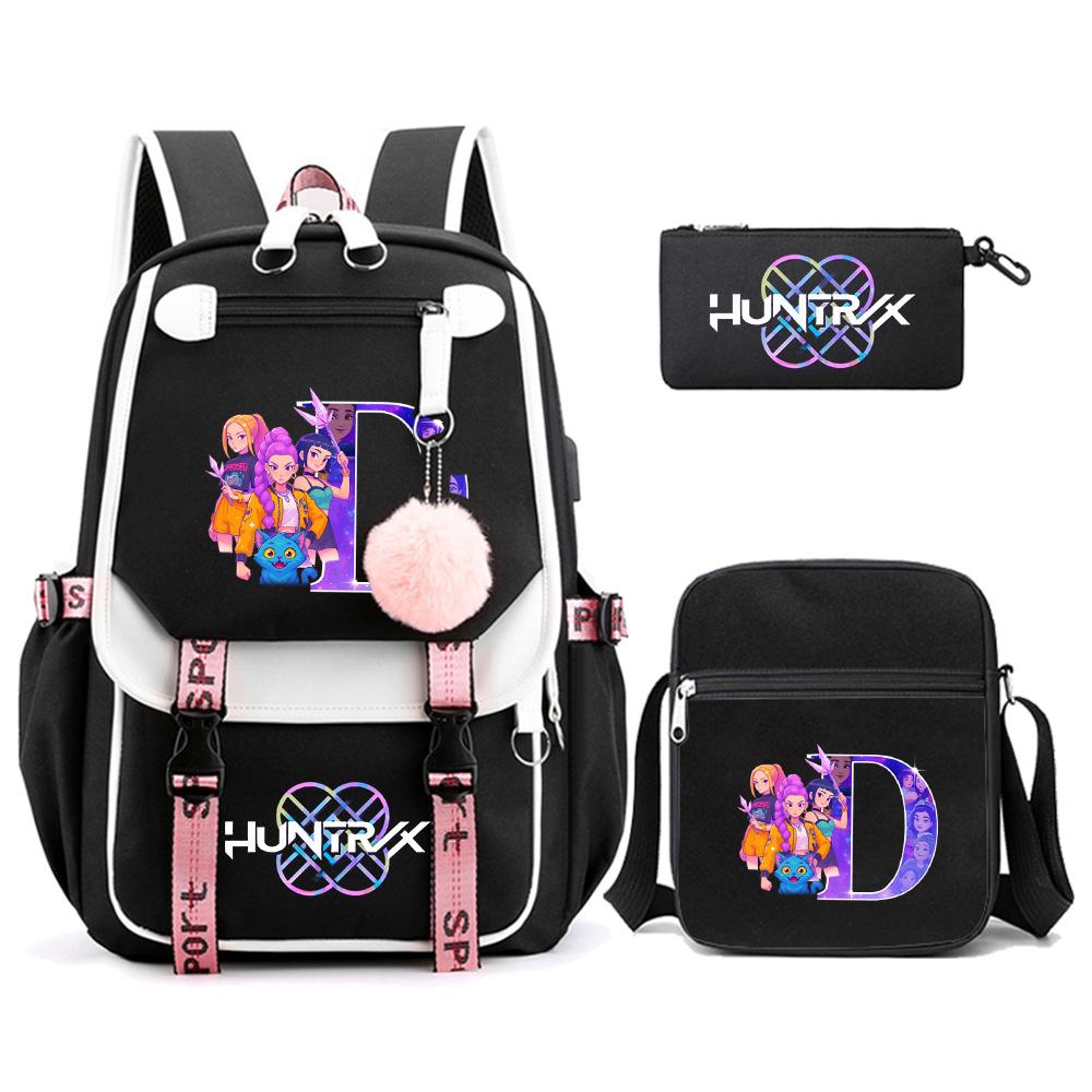 3Pcs/set Anime Cartoon 26 English Letter Printed Backpack with Shoulder Bag for Teenager Student Girl Boy Bookbag Large Capacity Travel Bag Kid Gift