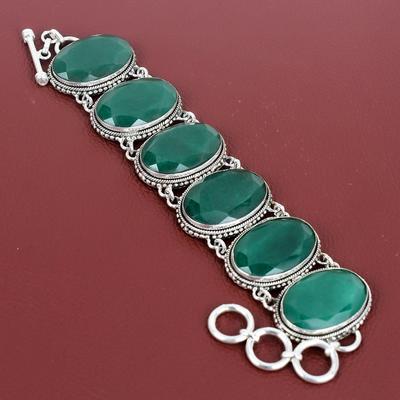 Bracciale Smeraldo Zambiano Sfaccettato Gioielli con Pietre Preziose Bracciale Vintage Bracciale in Argento Sterling 925 Gioielli Fatti a Mano Bracciale con Catena Regolabile
