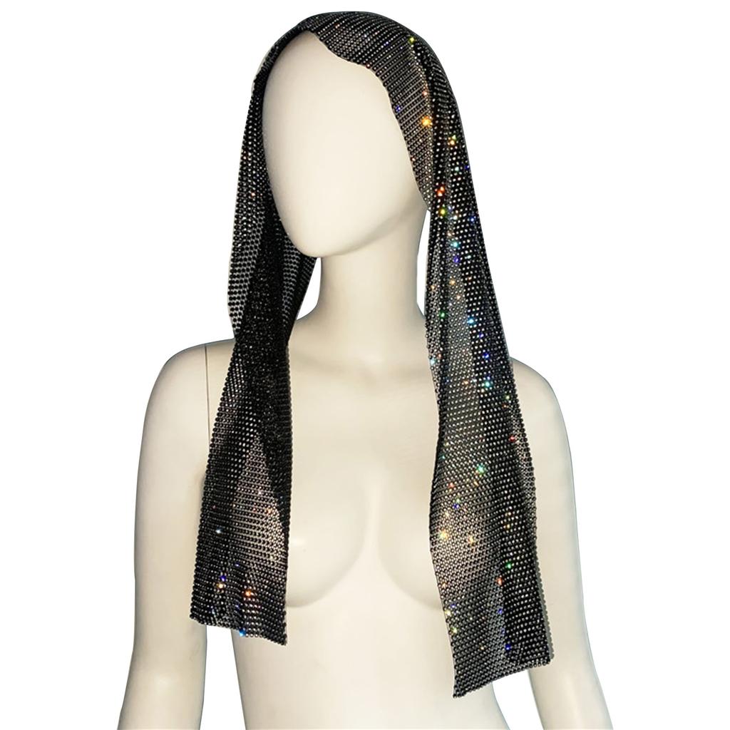 Sparkling Headscarf Neckerchief for Women Bandana Turban Glistening Rhinestones Headband Turbans Neck Tie Scarf