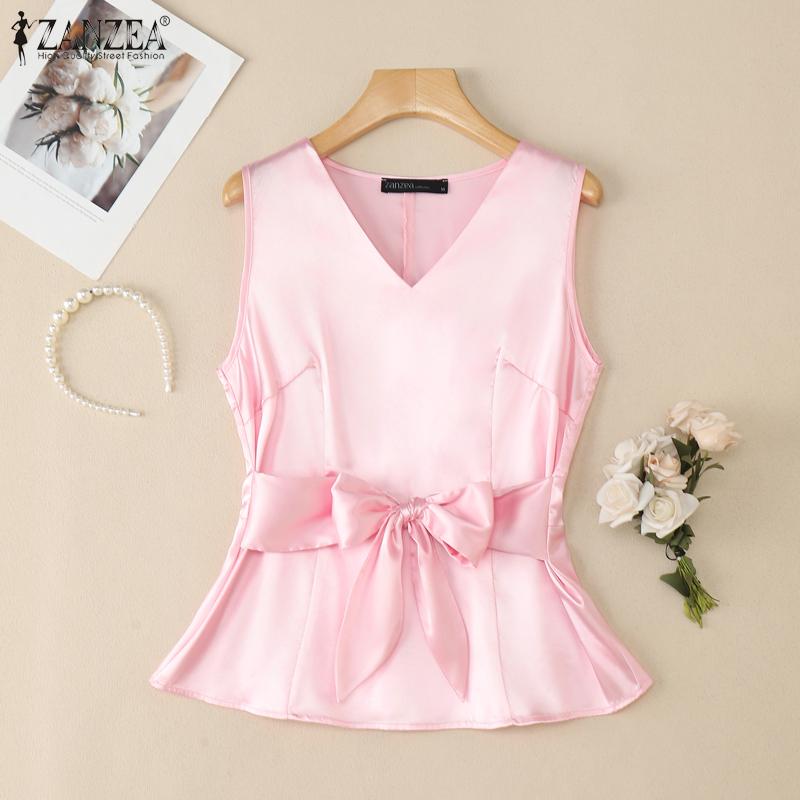 ZANZEA Women Summer V-neck Casual Sleeveless Satin Tank Tops