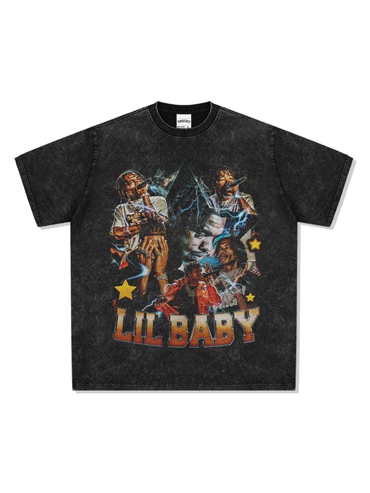 Hip Hop Hooded Sweater, Long Sleeve T-Shirt Babe Crew Neck Lil B Vintage Aby Print Short Sleeve Lil Street Tide