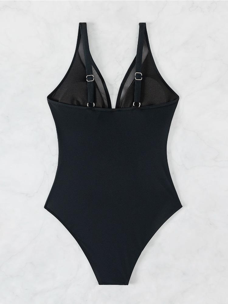Leopardenmuster Mesh Rückenfrei Sexy Einteiler Bikini Badeanzug Mode Elegant Strandurlaub Badebekleidung