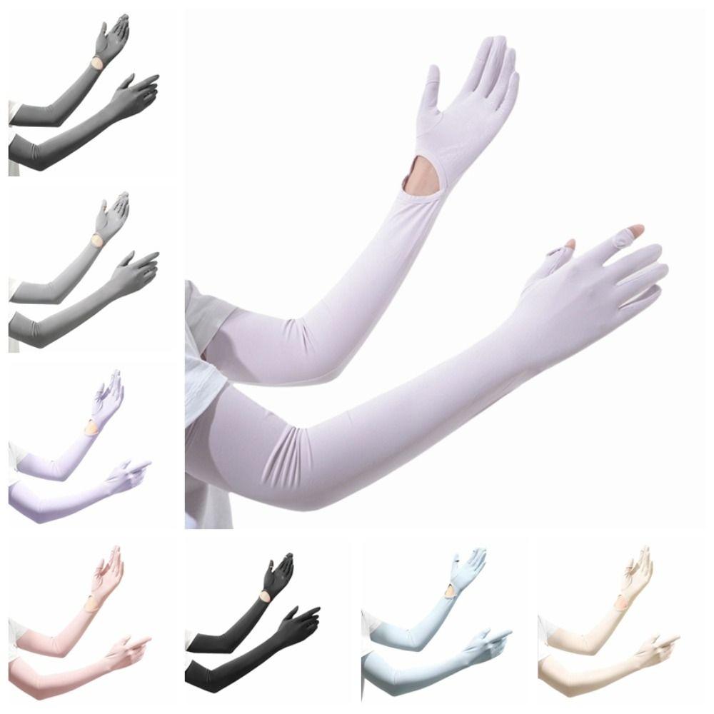 Non-slip Long Sleeve Solid Color Sunscreen Sleeve Gloves Simple Ice Silk Arm Sleeve Running