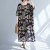 DIMANAF 2025 New Plus Size Summer Dress Women Vintage Printing Loose Casual Dress Long Soft Linen Dress Maxi