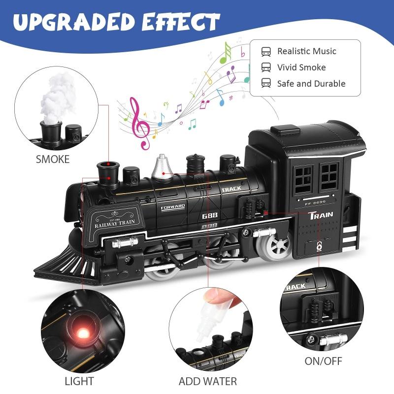 Electric Train Toy with Smoke Light and Sound Train Set Under Christmas Tree Locomotive Train Model with Track for Toddler Gifts
