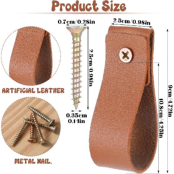 6PCS PU Leather Curtain Rod Holder, Leather Strap Wall Hanging Boho Leathers Wall Hooks Leathers Straps for Hanging Towels Curtains Storage Kitchen