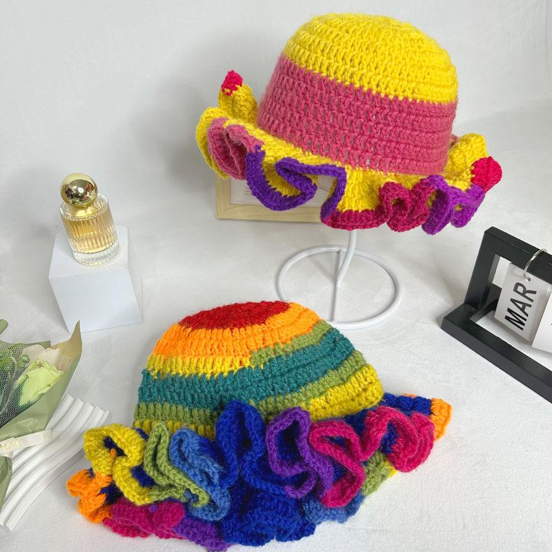 Handmade Crochet Conical Bucket Hat - Ruffled Brim Fisherman Hat for Women, Stylish Sun Protection Cap