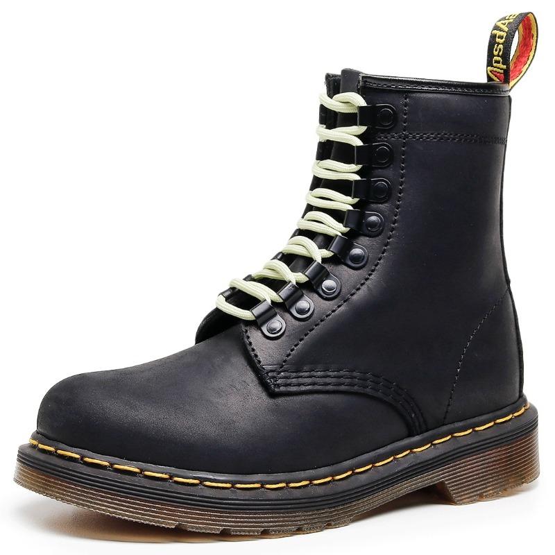 High-top Crazy Horse Black Motorcycle Boots Women's Classic Retro Short Boots Men's and Women's Boots Round Head Trend