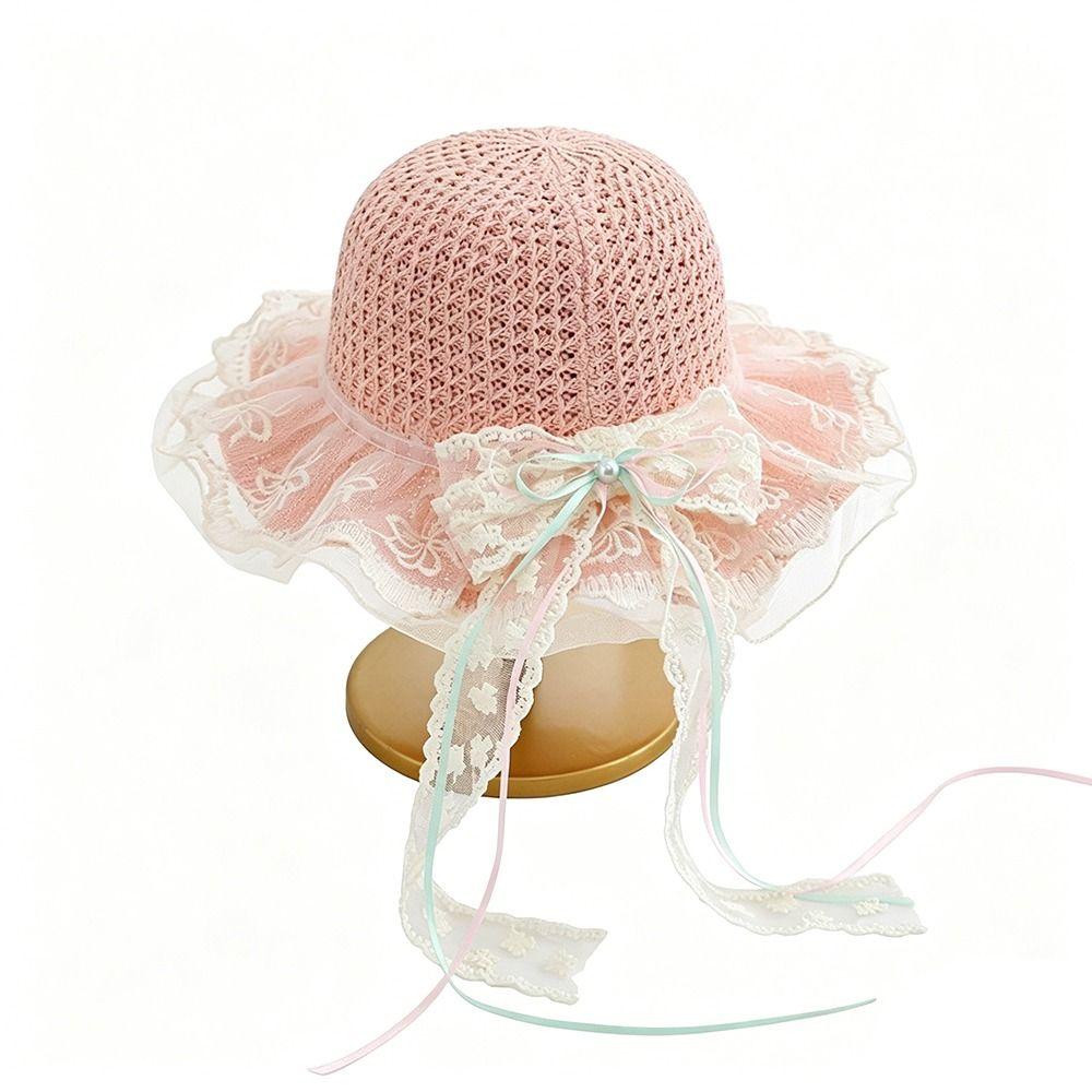 Pearl Decoration Children Sun Hat Wide Brim Straw Hat Cute Style Kids Sun Hat Girls Accessories