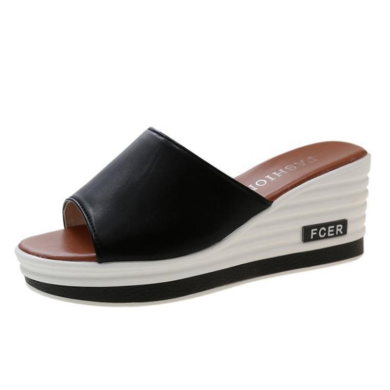 Summer new fish mouth wedge slippers women's wear fashion casual one-word drag large size women's sandals