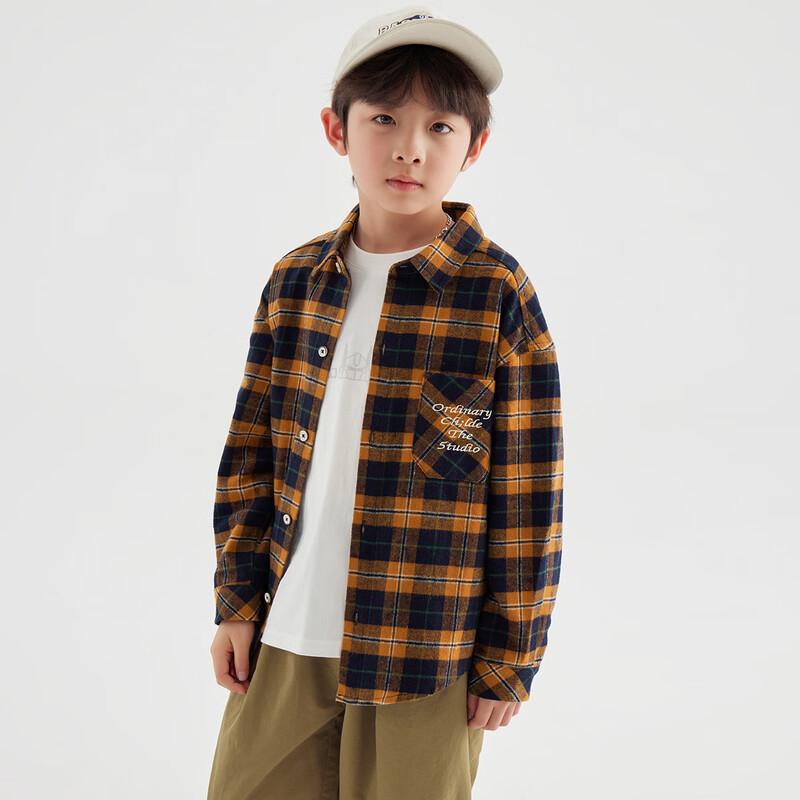 Boys' Warm Orange Plaid Cotton Long Sleeve Shirt Jacket