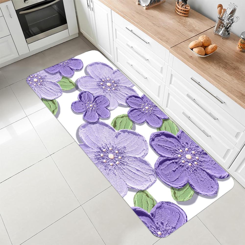 

Purple Flower Embroidery Pattern Carpet Mat Rug Living Room Home Decoration Floral Art Floor Mat Elegant Design Non Slip 40X120CM