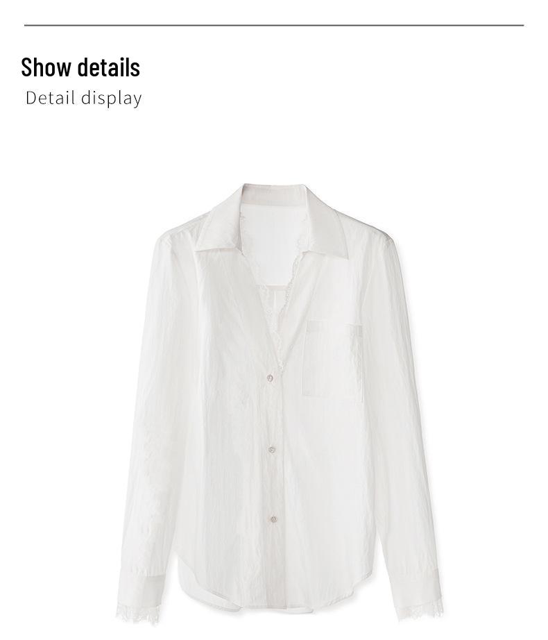 Elegant Lace Peter Pan Collar Long Sleeve Cotton Shirt - Women's Fashion 