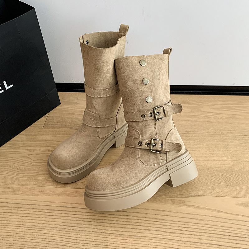 

Коричневі ретро британського стилю на товстому підборі, на товстій підошві черевики Мартін жіночі 2025 нові весняно-осінні тонкі та високі короткі черевики 40 хакі