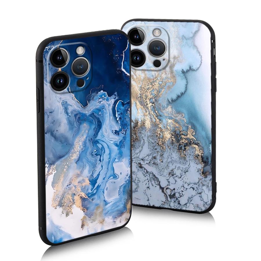 Fashion Marble Blue Case for iPhone 16 15Pro 12 13 14 11 Pro Max XR 7 8 SE XS MAX 12Mini 16 Plus 14Pro 13Pro Phone Cover Capa