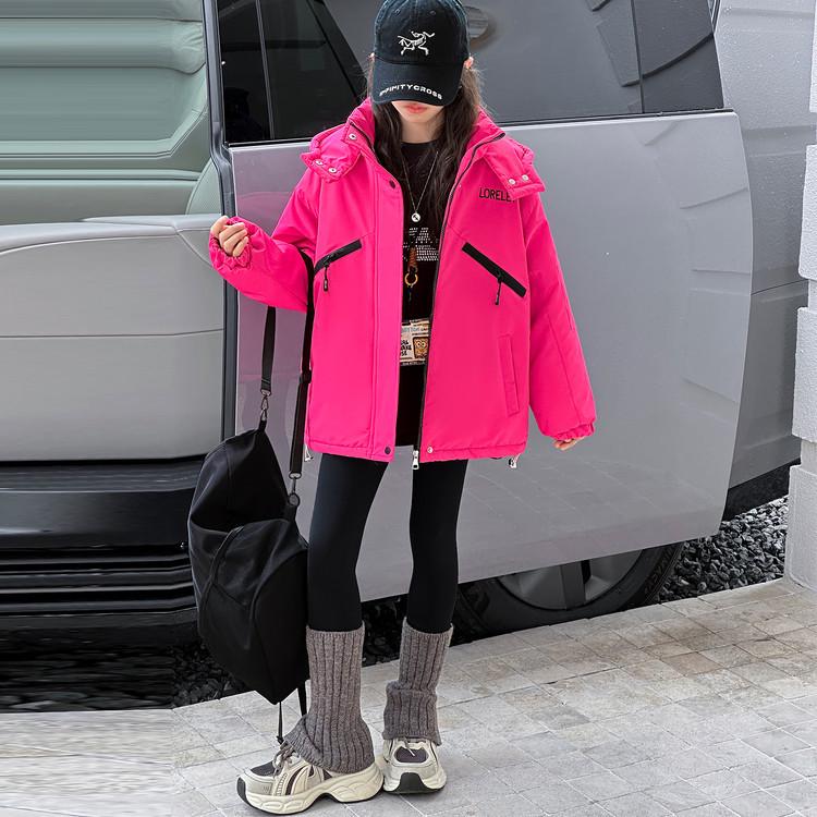 

Girls Hooded Windbreaker Jacket - Autumn/Winter 2025, Fashionable & Casual Loose Fit for Older Kids 140 cm