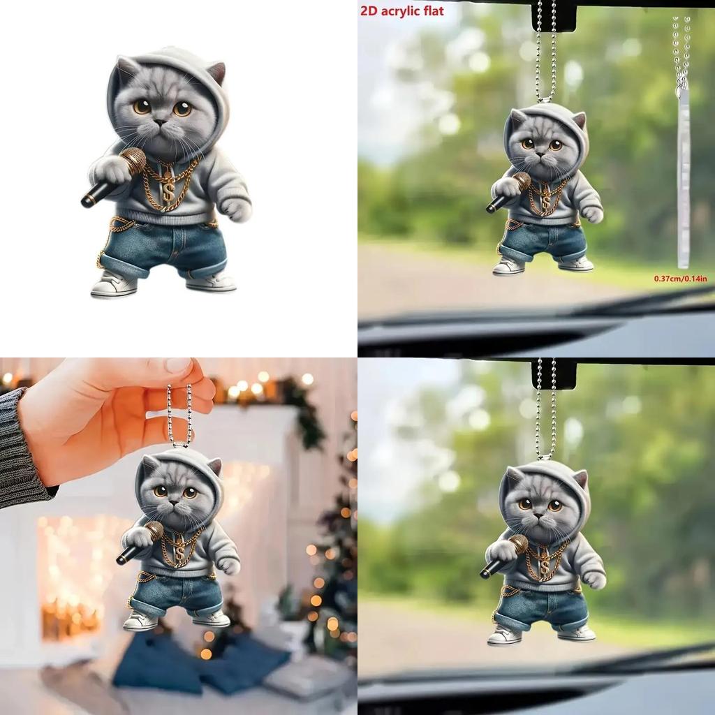 Cartoon Cute Grey Cat Pattern Acrylic Pendant For Car Decoration Interior