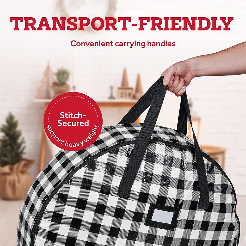 Lattice Christmas Wreath Storage Bag Foldable Xmas Tree Bag Garland Container with Dual Handle for Home Festival Storing Tools