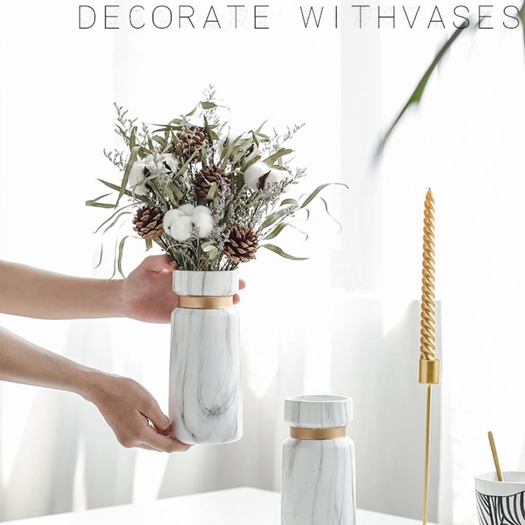 Hvit Keramikkvase Vanntrykt Marmor Blomstervase for Soverom Stue Kafé