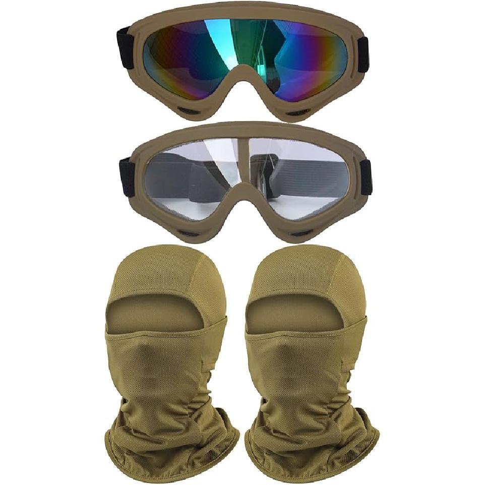 2Pcs Motorcycle Goggles With 2Pcs Balaclavas, Dirt Bike ATV Motocross Riding Racing Ski Goggle Safety Glasses