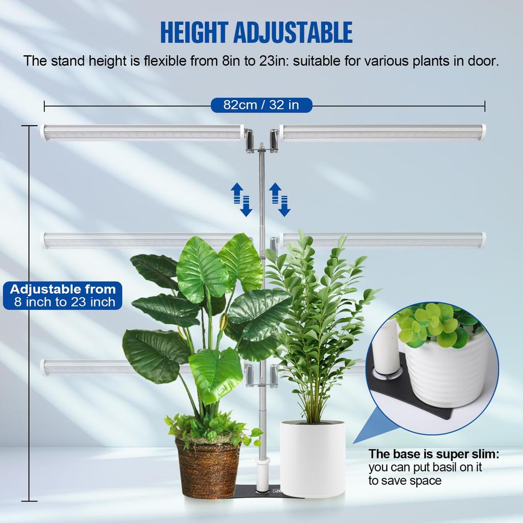 JCBritw Adjustable Dual-Head LED Grow Light, T12, White 6500K Full Spectrum, for Indoor Plants, Succulents, Houseplants, Hydroponics, Vegetable Grower