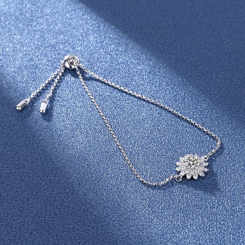 Mosang Diamond Pure Silver S925 Sunflower Bracelet American D Color 50 Cent Mosang Stone Bracelet Women's Electric Thick Gold Layer