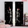 2pcs,2D Plane Printing Curtain Popular Dancing Skeletons In Santa Hats Versatile Durable Polyester (without Rod) Art Deco