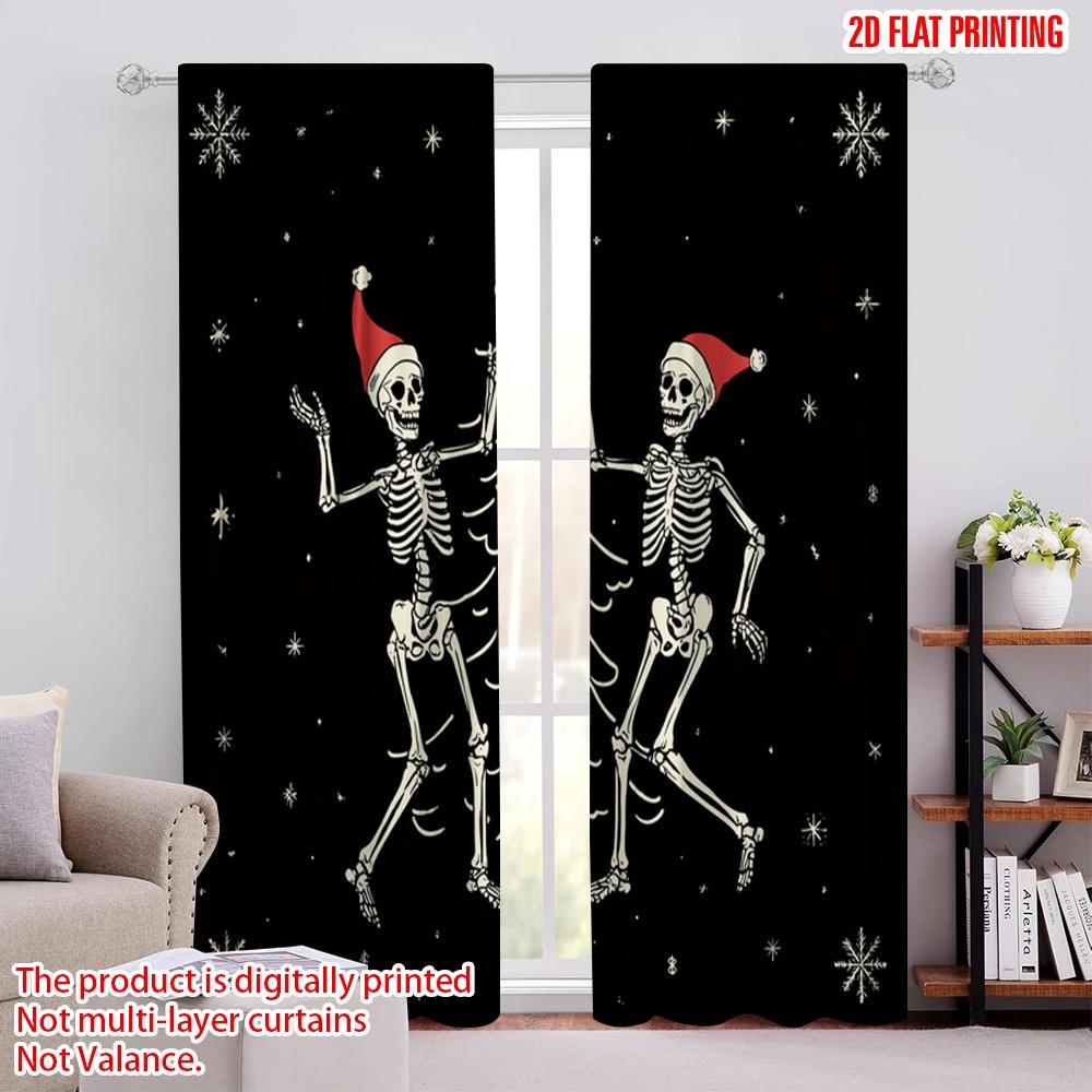 

2pcs,2D plane printing Curtain Popular Dancing Skeletons in Santa Hats Versatile Durable Polyester (without rod) Art Deco 52.50 × 116.00 cm 2 pcs
