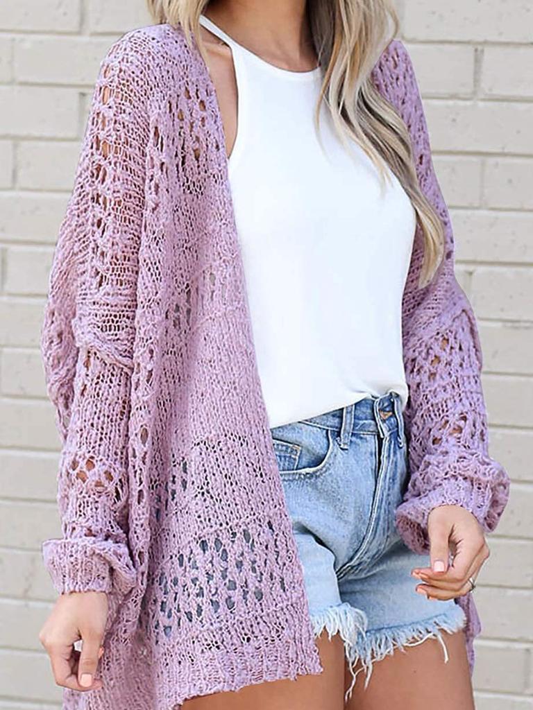 Spring Autumn New Arrivals Women's Oversized Long Sleeve Hollow Mesh Hair Sheep Knit Cardigan Coat