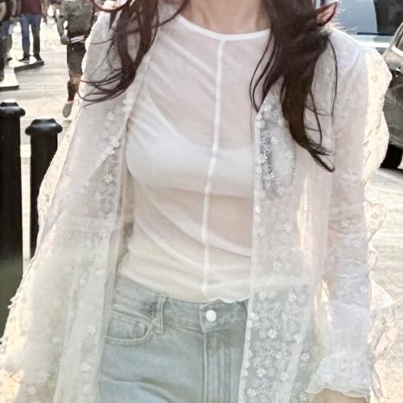 Zarif Nokta Dantel Organze Uzun Etek - İlkbahar ve Sonbahar İçin Kore Stili