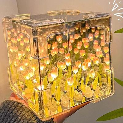 1pc New Creative Diy Tulip Flower Sea Cube Three-Dimensional Small Night Lamp Material Package for Girlfriend Couple Girlfriends