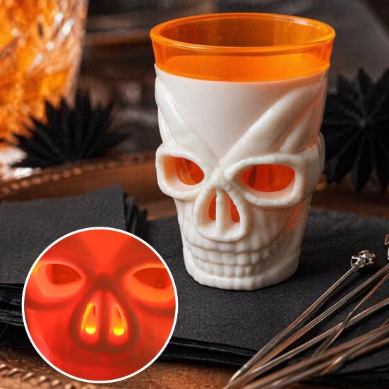 Scary Night Light Cup Halloween Glowing Skull Goblet, LED Up Candle Holder for Creative Party Supplies Party, Spooky Decor Bar Table, Haunted