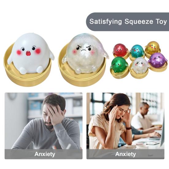 Steamed Bun Squeeze Toy Cartoon with Steamer Stress Relief Dough Hand Ball Sensory Fidget Toy Anti-Anxiety Travel Relaxation Tools