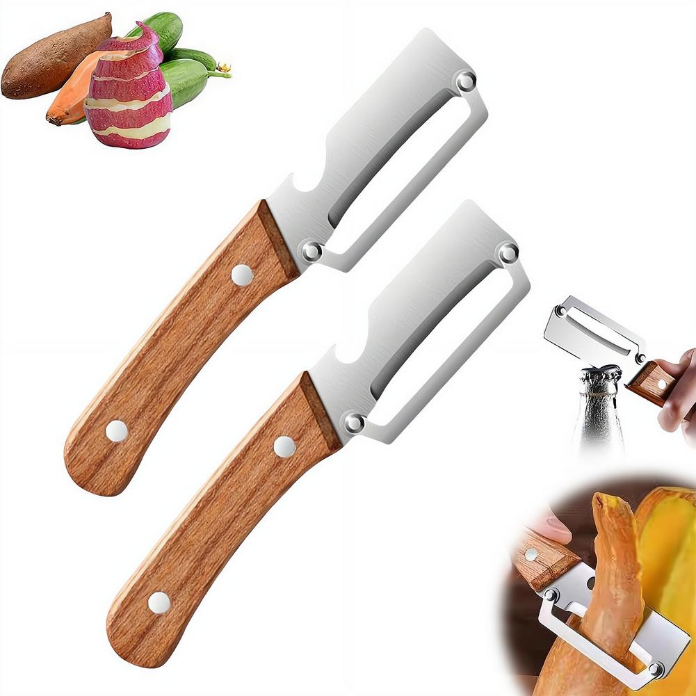 Stainless Steel Peeler with Wooden Handle for Peeling and Slicing Fruits and Vegetables Multi-Function Kitchen-Specific Peeler