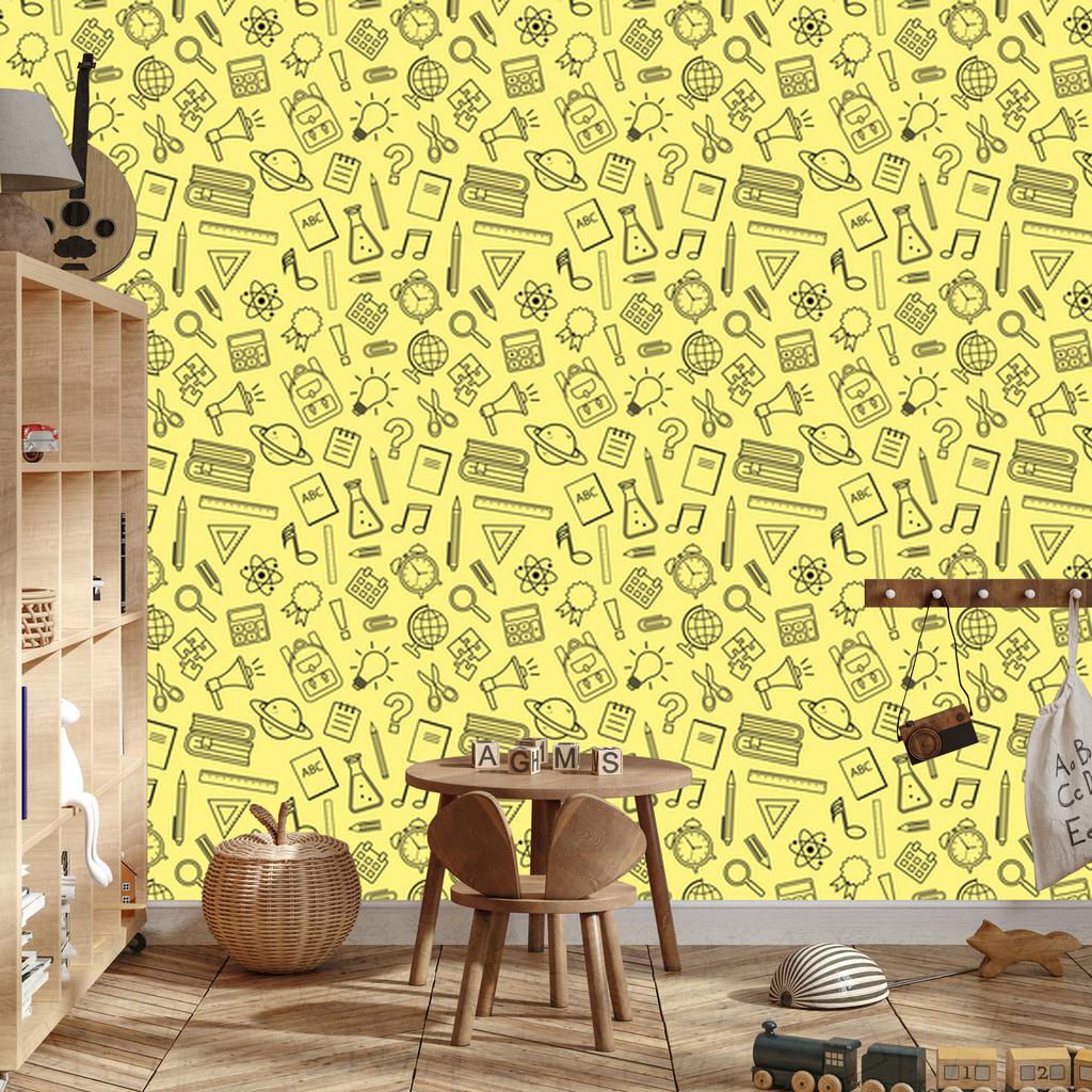 School Supplies Cream Wallpaper for Living Room and Bedroom 50x1000