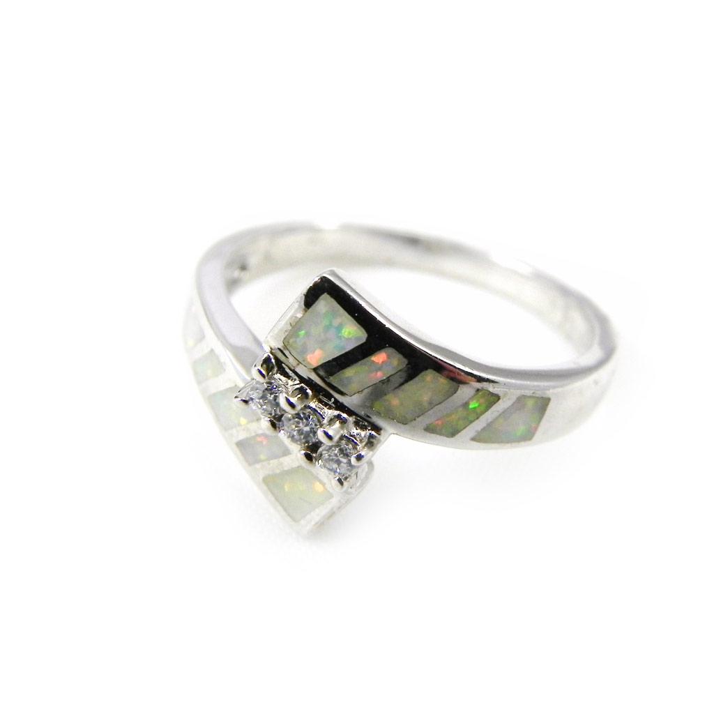 Stříbrný prsten 'Goddess Opal' Stříbřitě bílý (rhodiovaný) - 12 mm