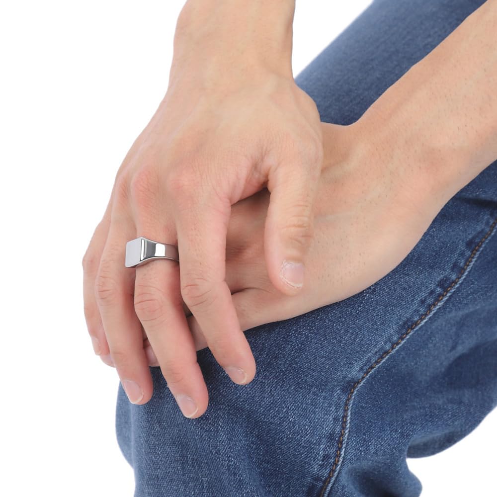 [sakuto] Wolfram-Siegelring für Herren, Silberfarbe, Spiegelpoliert, 1,2 cm Breit, Siegelring (21)