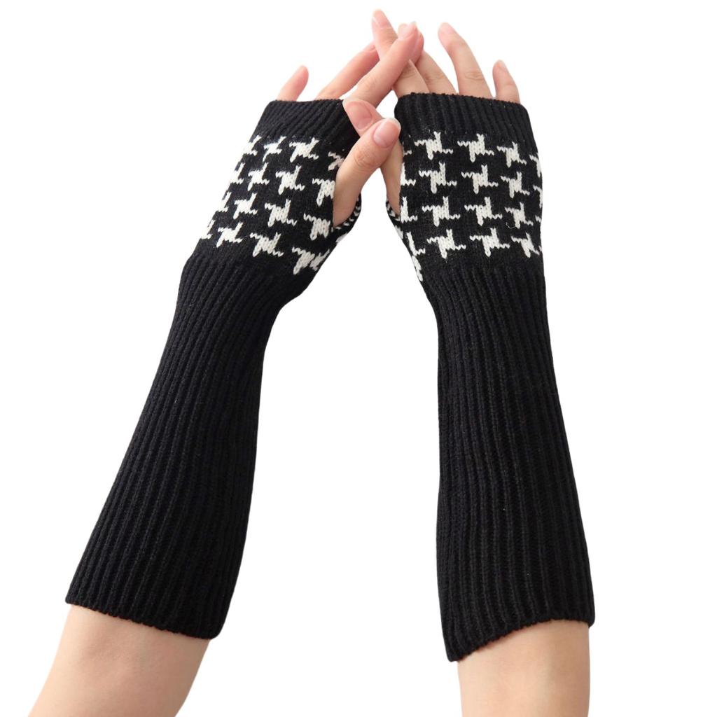 Qian Niao Ge Fashionable Warm Gloves and Sleeves for Autumn and Winter Mid Length Women's Knitted Woolen Sleeves with Half Finger Exposure