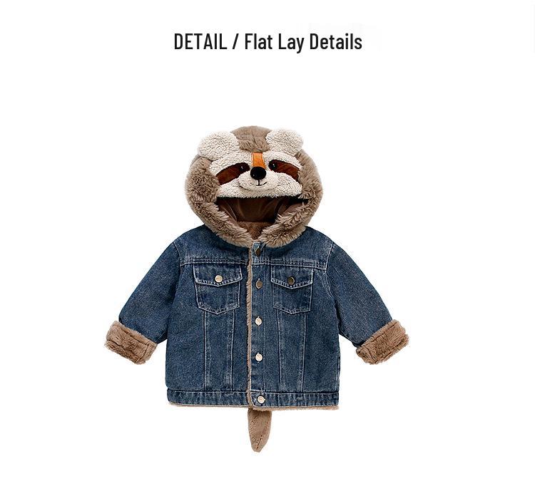 Girls' Fleece-Lined Denim Jacket - Warm Korean Style Autumn/Winter Cotton-Padded Top for Little Girls