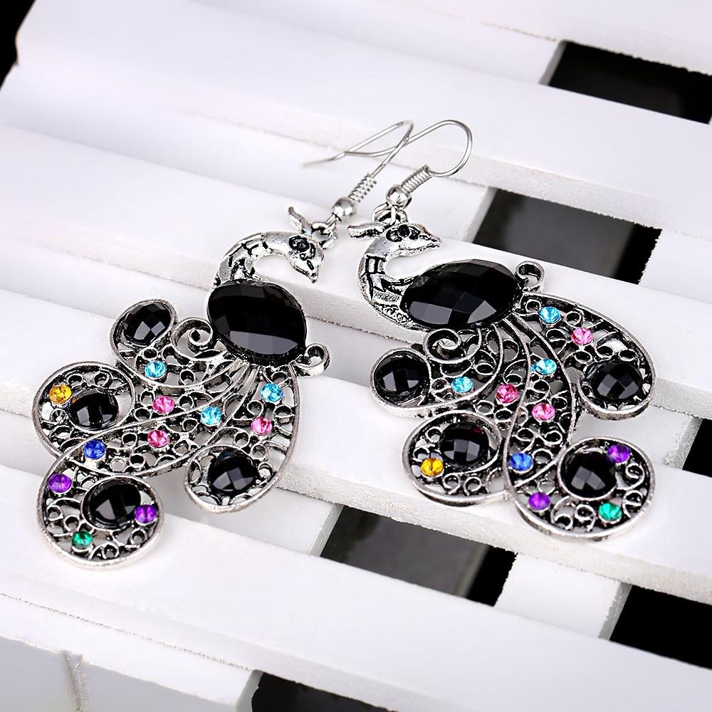 Vintage Retro Style Peacock Teardrop Tail Dangle Earrings Wedding Ear Hooks