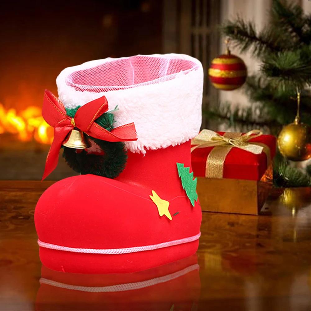 1-6PCS Christmas Candy Bags Red Candy Boots Christmas Bags for Sweets Santa Gift Bag New Year Party Home Christmas Decoration