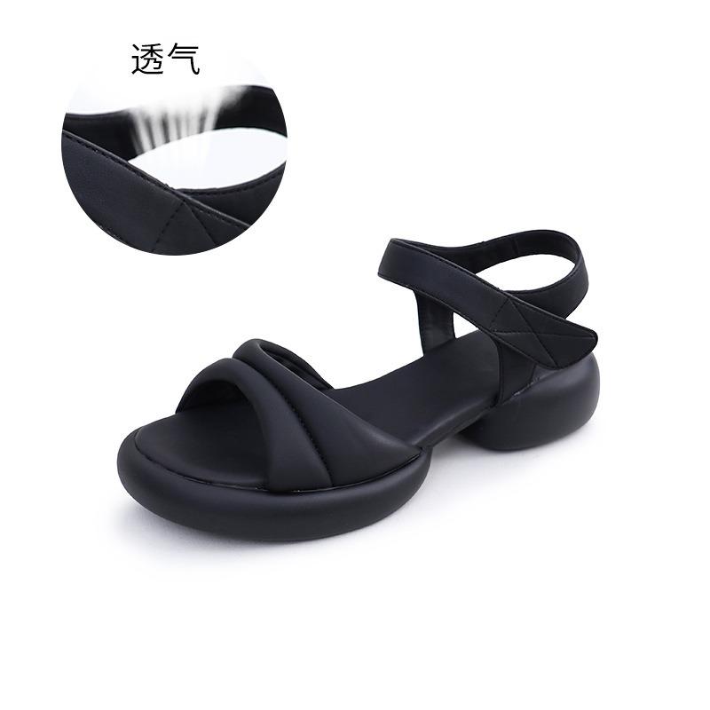 

Velcro fish mouth sandals women s summer new thick heel beach sandals fairy sandals fashion women 40 чёрный