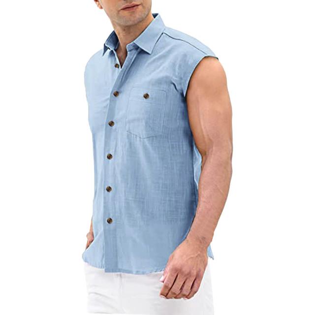 

Cotton Linen Men s Shirt Sleeveless Fashion Man Blouses 2026 Linen Top Male Shirts Blouse Basic Hombres Tops Beach Men Clothing XXXL